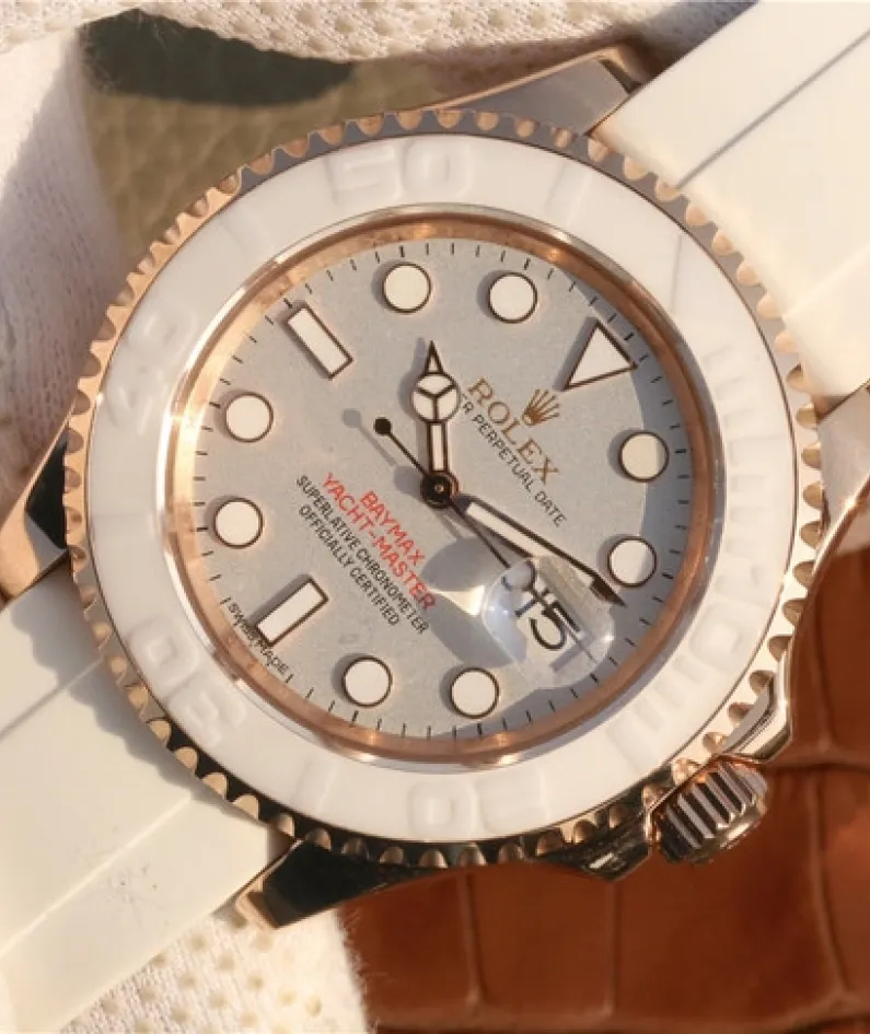 YACHT MASTER 1 BAYMAX ROSE GOLD MIX WHITE RUBBER STRAP 40MM 116655-Oysterflex Bracelet white