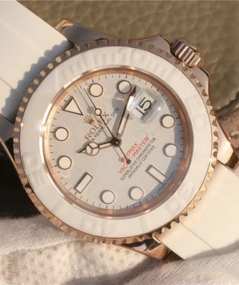 YACHT MASTER 1 BAYMAX ROSE GOLD MIX WHITE RUBBER STRAP 40MM 116655-Oysterflex Bracelet white