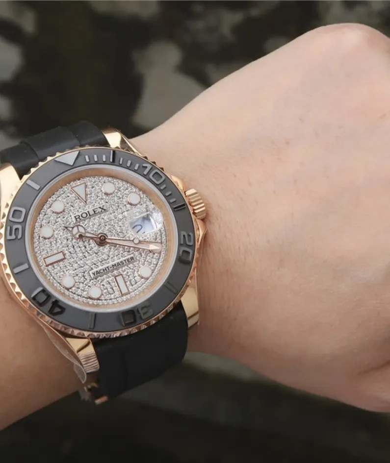 YACHT MASTER 1 GOLDEN DIAMOND DIAL RUBBER STRAP 40MM m126655-0005