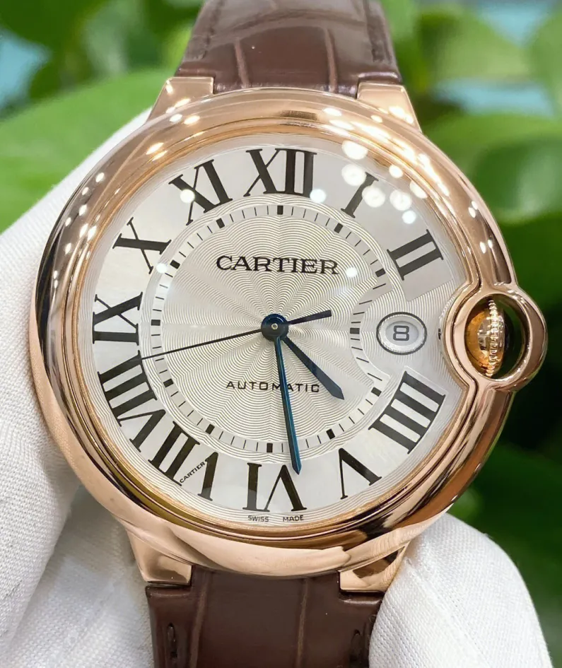 BALLON BLEU DE CARTIER WATCH 40 mm, automatic movement, 18K Rose gold, leather