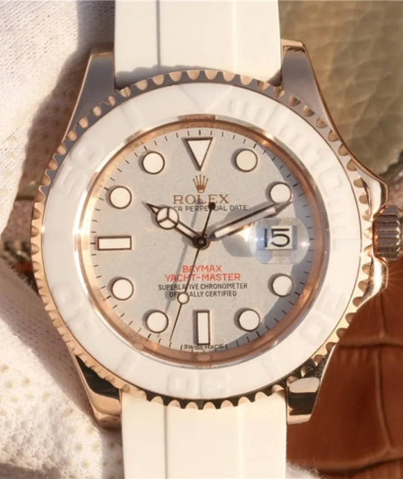 YACHT MASTER 1 BAYMAX ROSE GOLD MIX WHITE RUBBER STRAP 40MM 116655-Oysterflex Bracelet white