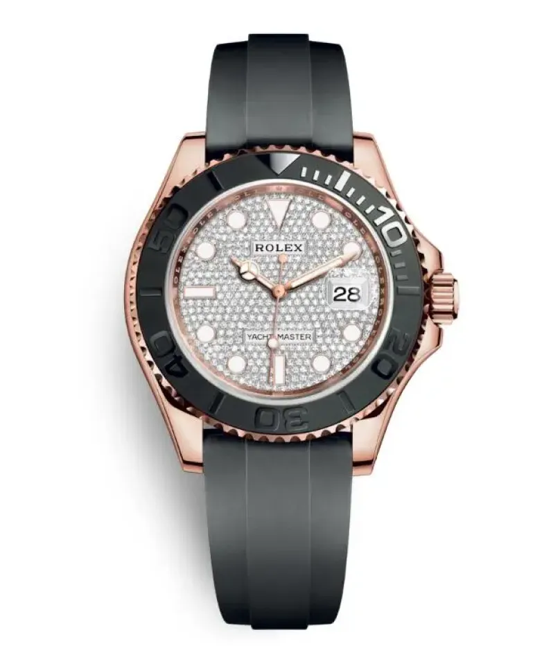 YACHT MASTER 1 GOLDEN DIAMOND DIAL RUBBER STRAP 40MM m126655-0005