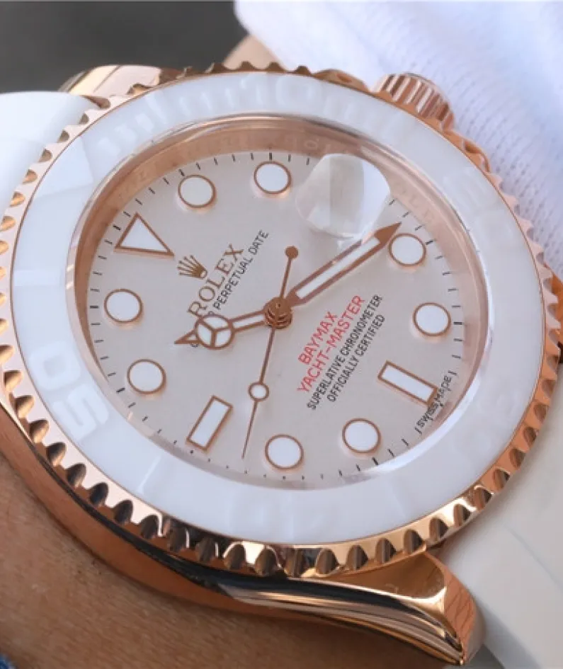 YACHT MASTER 1 BAYMAX ROSE GOLD MIX WHITE RUBBER STRAP 40MM 116655-Oysterflex Bracelet white