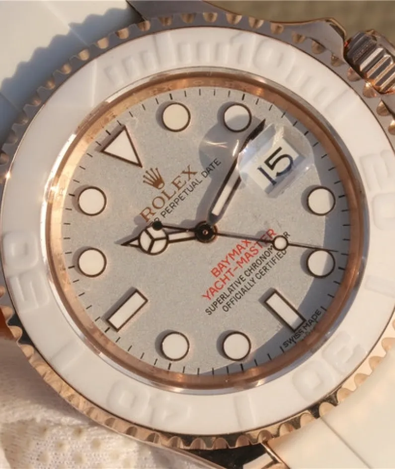 YACHT MASTER 1 BAYMAX ROSE GOLD MIX WHITE RUBBER STRAP 40MM 116655-Oysterflex Bracelet white