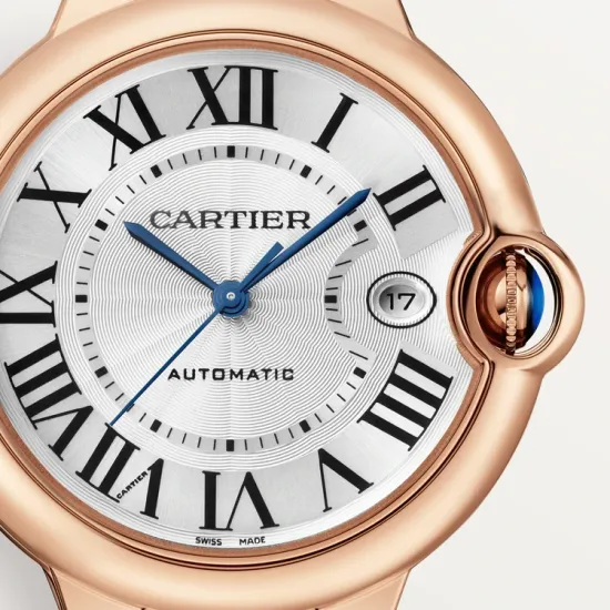 BALLON BLEU DE CARTIER WATCH 40 mm, automatic movement, 18K Rose gold, leather