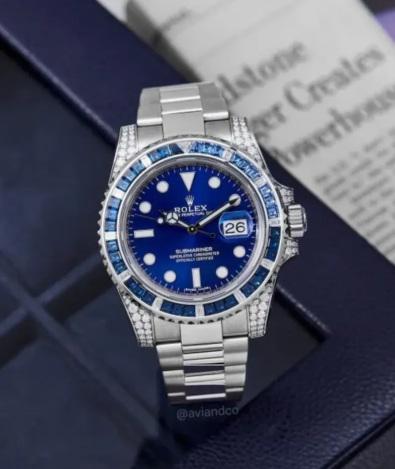 Rolex Submariner Date 116659 SABR 18k White Gold Diamonds Sapphires UNWORN(AAAAA version)