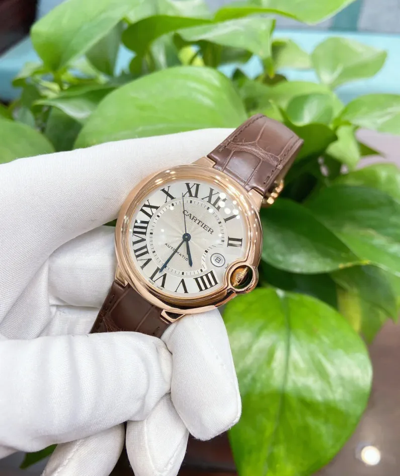 BALLON BLEU DE CARTIER WATCH 40 mm, automatic movement, 18K Rose gold, leather