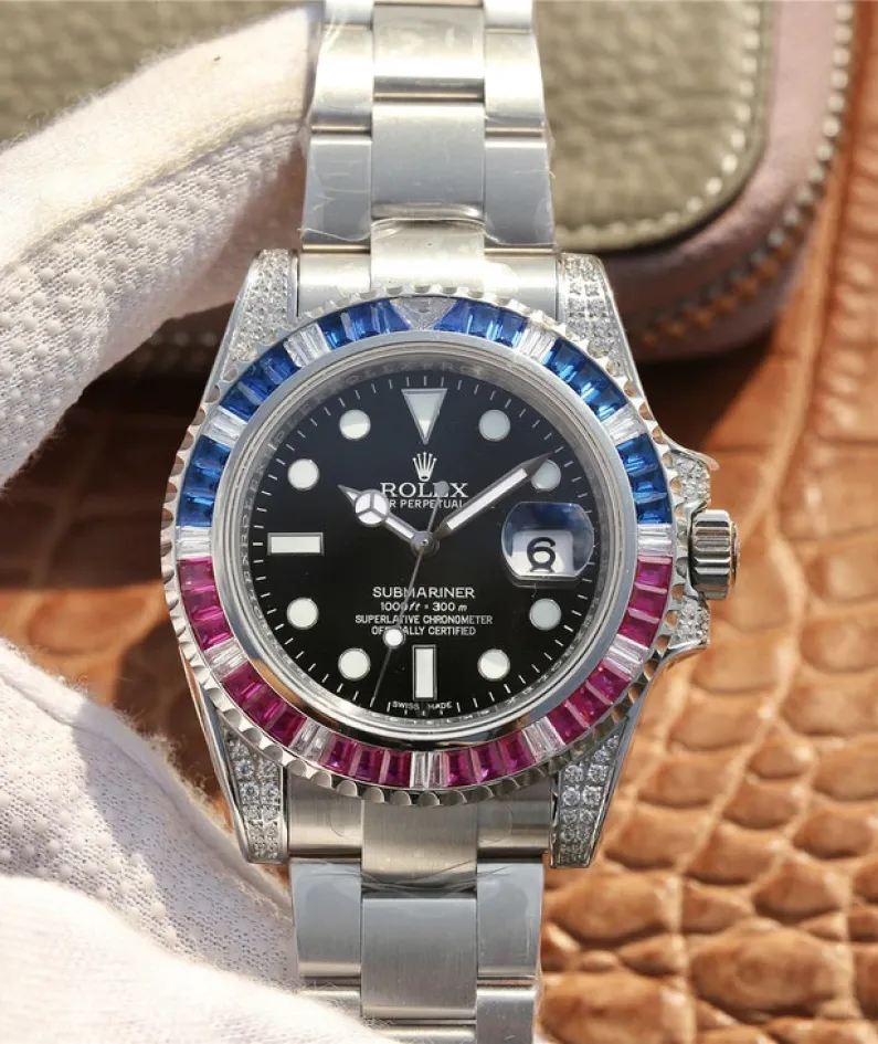 SUBMARINER SILVER BLUE / RED DIAMOND 40MM 116759 SAru-78209