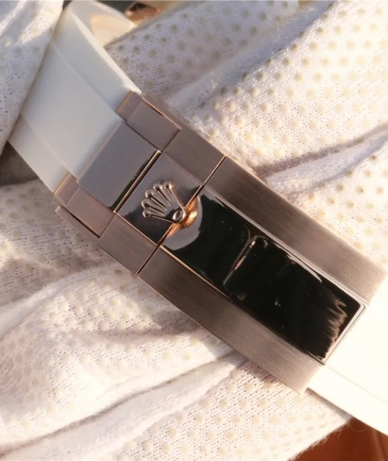 YACHT MASTER 1 BAYMAX ROSE GOLD MIX WHITE RUBBER STRAP 40MM 116655-Oysterflex Bracelet white