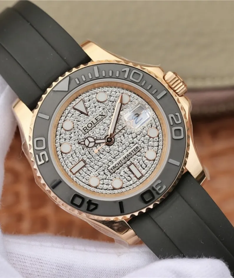 YACHT MASTER 1 GOLDEN DIAMOND DIAL RUBBER STRAP 40MM m126655-0005