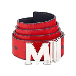 MCM Claus M Reversible Belt Visetos Monogram Red/Silver