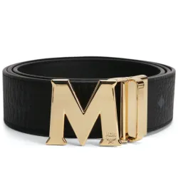 MCM Claus M Reversible Belt Visetos Monogram  Black Gold
