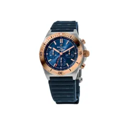 Breitling Chronomat B01 Chronograph Blue Dial Rose Gold Bezel Strap Men's Watch UB0134101C1S1