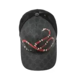 Gucci Black Kingsnake Print GG Supreme Leather Baseball Cap