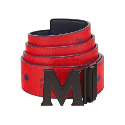 MCM Claus M Reversible Belt Visetos Monogram Red