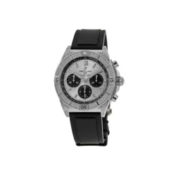 Breitling Chronomat B01 Chronograph Silver Diamond Bezel Black Strap Men's Watch AB0134721G1S1