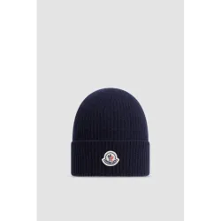 Moncler Cashmere & Wool Beanie Navy Blue
