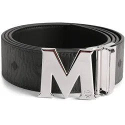 MCM Claus M Reversible Belt Visetos Monogram Black Silver