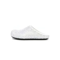 Marni Calfskin Fussbett Sabot White Leather with Rhinestones SBMS004601P639400W01
