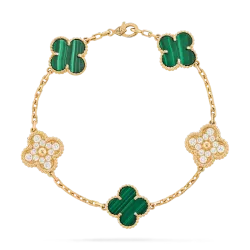 Vintage Alhambra bracelet, 5 motifs Diamond Malachite
