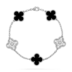 Vintage Alhambra bracelet, 5 motifs Diamond Onyx