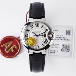 Cartier Ballon Bleu NH05 Automatic Black Leather Women's Watch 33mm - AF Factory, Steel