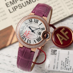 Cartier Ballon Bleu NH05 Automatic Rose Gold Women's Watch 33mm - AF Factory, Double Diamonds, Purple Leather