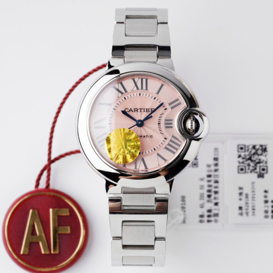 Cartier Ballon Bleu NH05 Automatic Pink Dial Steel Bracelet Women's Watch 33mm - AF Factory Cartier Ballon Bleu NH05 Automatic Pink Dial Steel Bracelet Women's Watch 33mm - AF Factory