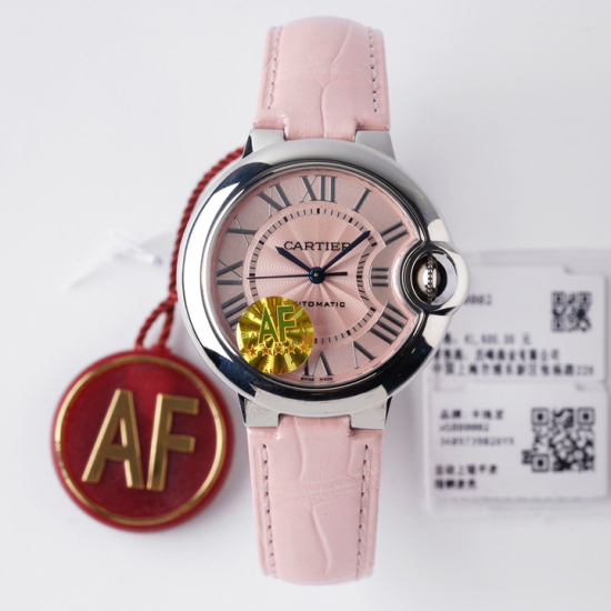 Cartier Ballon Bleu NH05 Automatic Pink Dial Women's Watch 33mm - AF Factory, Leather Strap