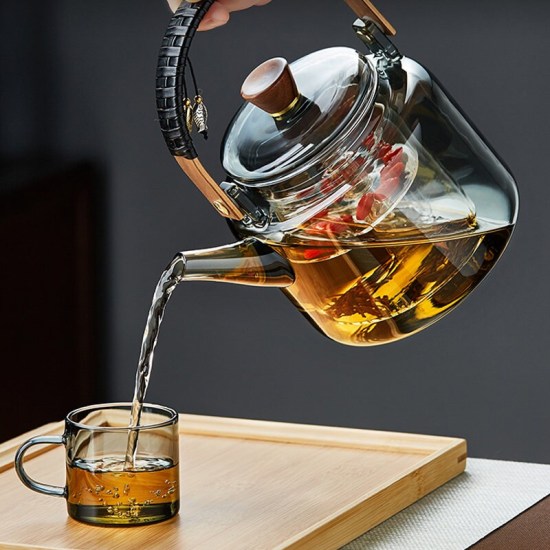 High temperature resistant glass steaming teapot | High temperature resistant large capacity kettle | Glass handle kettle | Tea kettle