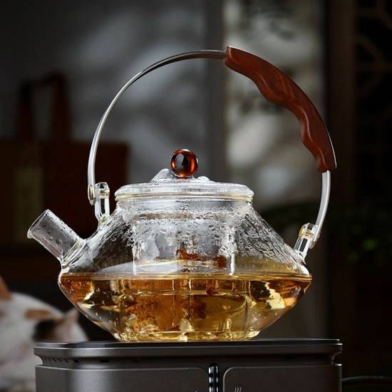 Full-length beam teapot | Thickened high-temperature-resistant glass steaming teapot | Flower teapot | Glass kettle | Tea party tea sets Full-length beam teapot | Thickened high-temperature-resistant glass steaming teapot | Flower teapot | Glass kettle | Tea party tea sets