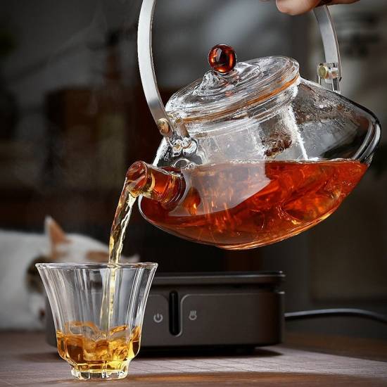 Full-length beam teapot | Thickened high-temperature-resistant glass steaming teapot | Flower teapot | Glass kettle | Tea party tea sets Full-length beam teapot | Thickened high-temperature-resistant glass steaming teapot | Flower teapot | Glass kettle | Tea party tea sets