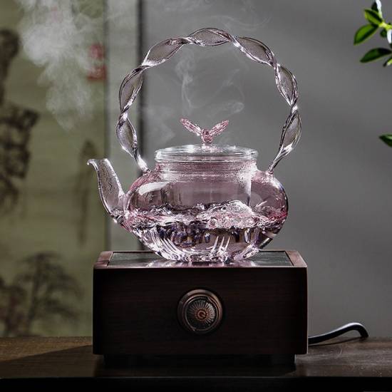 Glass teapot | tea water separation handle pot | creative pink butterfly button flower teapot | high temperature resistant teapot Glass teapot | tea water separation handle pot | creative pink butterfly button flower teapot | high temperature resistant teapot