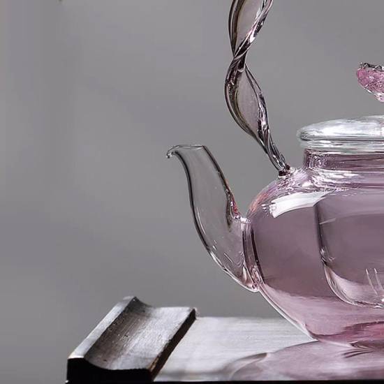 Glass teapot | tea water separation handle pot | creative pink butterfly button flower teapot | high temperature resistant teapot Glass teapot | tea water separation handle pot | creative pink butterfly button flower teapot | high temperature resistant teapot
