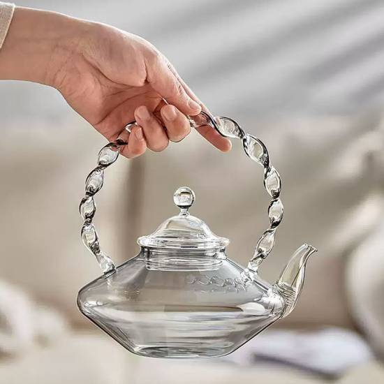 High temperature resistant glass teapot|flower teapot|high temperature resistant glass handle pot||kettle|teapot|tea party set