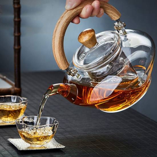 Glass tea set | heat-resistant glass steaming teapot | glass handle pot | heat-resistant glass flower teapot | brewing teapot|tea party set