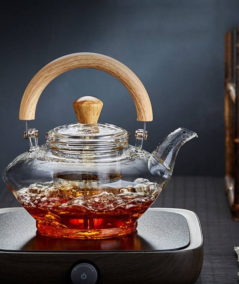 Glass tea set | heat-resistant glass steaming teapot | glass handle pot | heat-resistant glass flower teapot | brewing teapot|tea party set