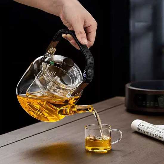 Thickened glass teapot | Steaming and boiling teapot | High temperature resistant teapot|Glass handle kettle|Tea party set|Afternoon tea set