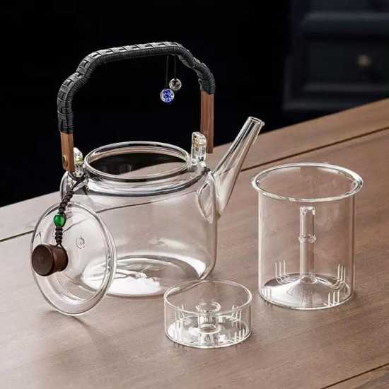 Thickened glass teapot | Steaming and boiling teapot | High temperature resistant teapot|Glass handle kettle|Tea party set|Afternoon tea set