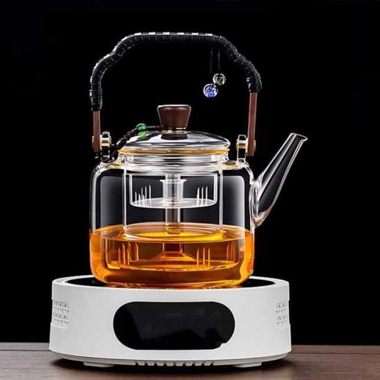 Thickened glass teapot | Steaming and boiling teapot | High temperature resistant teapot|Glass handle kettle|Tea party set|Afternoon tea set