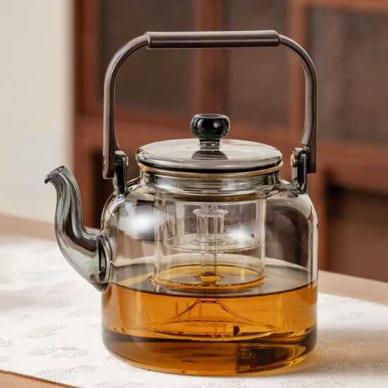 Glass teapot | Large capacity heat-resistant glass kettle | Handle steaming teapot | Teapot | Flower teapot | Christmas tea set