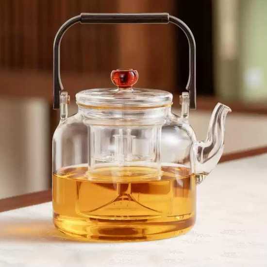 Glass teapot | Large capacity heat-resistant glass kettle | Handle steaming teapot | Teapot | Flower teapot | Christmas tea set