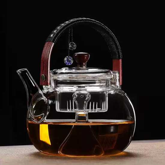 High temperature resistant glass steaming teapot | glass boiling teapot | flower tea brewing teapot | anti-scalding handle pot|glass kettle High temperature resistant glass steaming teapot | glass boiling teapot | flower tea brewing teapot | anti-scalding handle pot|glass kettle