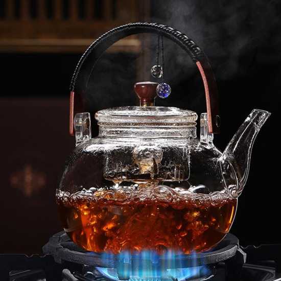 High temperature resistant glass steaming teapot | glass boiling teapot | flower tea brewing teapot | anti-scalding handle pot|glass kettle High temperature resistant glass steaming teapot | glass boiling teapot | flower tea brewing teapot | anti-scalding handle pot|glass kettle