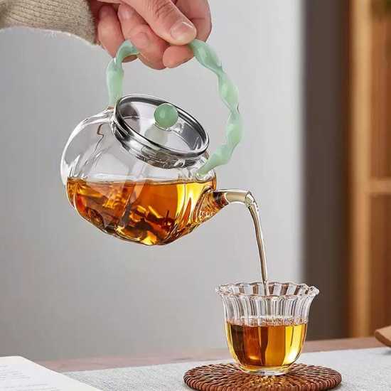Glass teapot|tea and water separation teapot|glass handle teapot|flower teapot|tea maker|tea set|tea party set|afternoon tea set