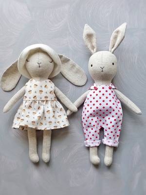 2 in 1 stuffed bunny with clothes pdf pattern and tutorial, rabbit pattern, eco toy, stuffed animal pattern, rag doll pdf, easy pattern
