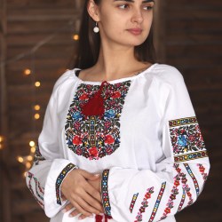 Romanian embroidered blouse for women Slavic embroidery with roses White floral ethnic costume Ukrainian wedding dress Easter gift