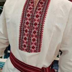 Ukrainian hand embroidered linen shirt for men Ethnic cross stitch black red embroidery Folk wedding vyshivanka costume Christmas gift