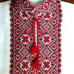 Ukrainian custom embroidered shirt for men White linen wedding costume Slavic red black cross stitch embroidery Ethnic Christmas gift