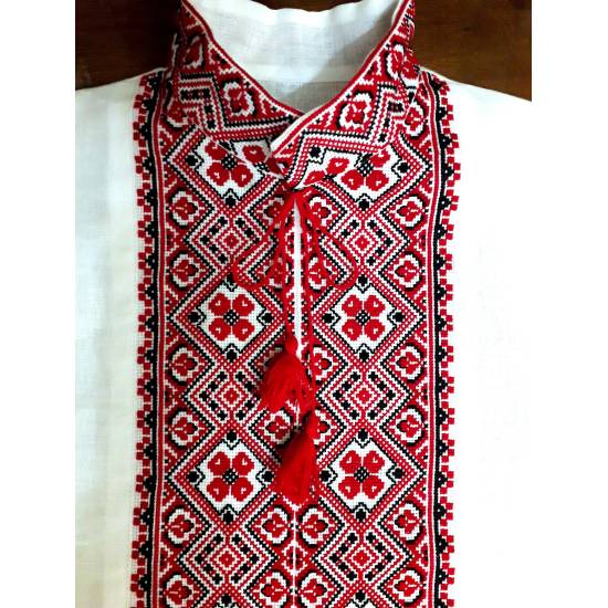 Ukrainian custom embroidered shirt for men White linen wedding costume Slavic red black cross stitch embroidery Ethnic Christmas gift